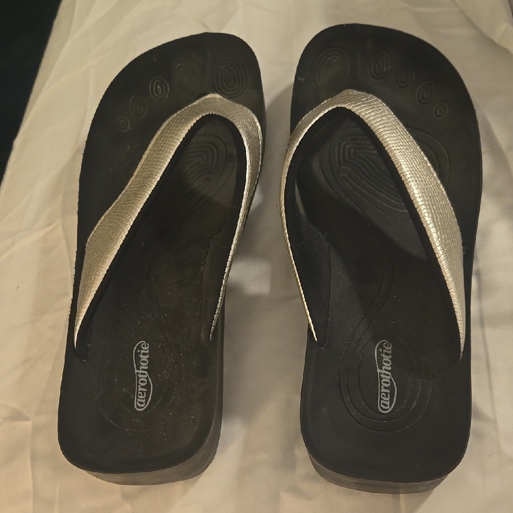 Women's Black and Silver Sandals